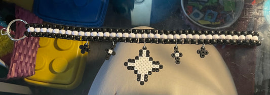 Choker - Black and White Star Perler Peyote Choker